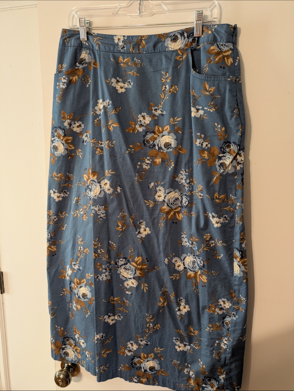 Cherokee Blue Floral Pencil Skirt with Mustard Accents